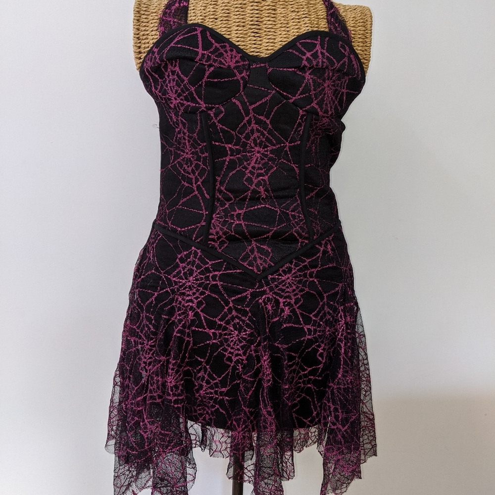 Sexy purple web goth witch costume S Halloween